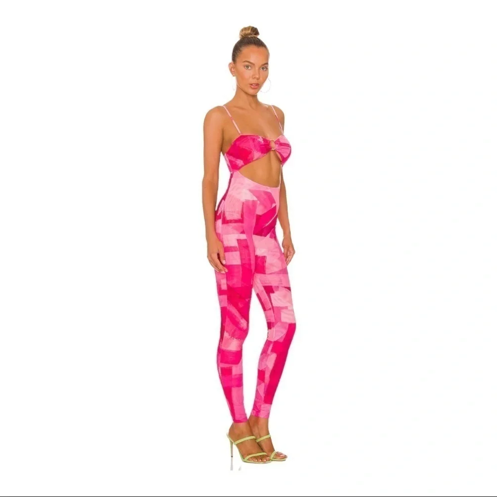 NEW Farai London Pink Stretch Jumpsuit Revolve Cleo in Electric Orchid Pink L - Picture 1 of 8